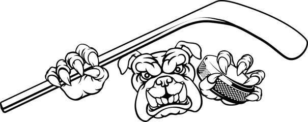 Bulldog Ice Hockey Player Animal Sports Mascot