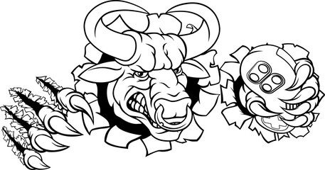 Bull Minotaur Longhorn Cow Gamer Mascot Cartoon