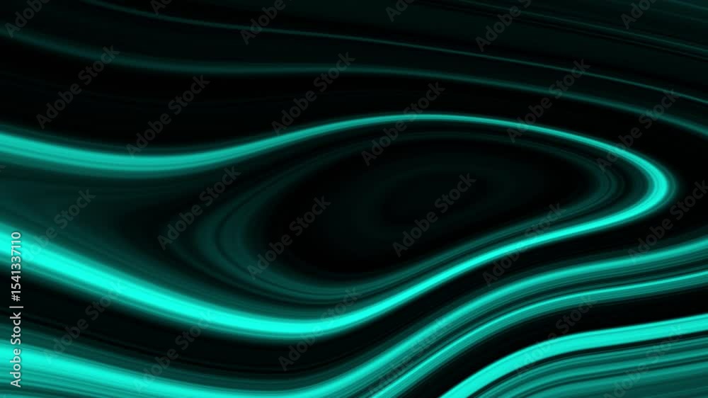 Poster abstract animated background with fluid marble like lines in teal and black colors, creating a dynam