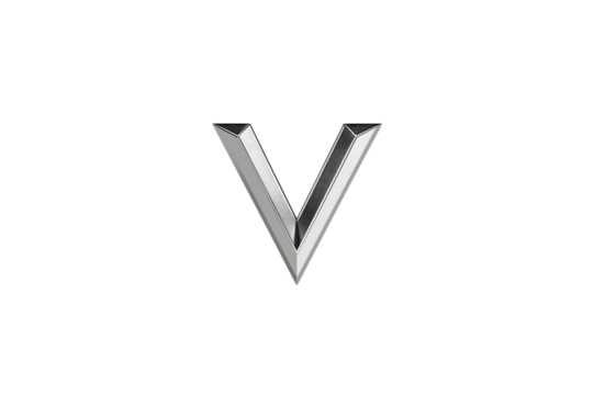 Metallic, stylized capital "V" logo
