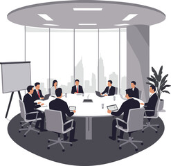 Create a kinds of deferent business, people, meeting, businessman, office, silhouette, sitting, conference, presentation, seminar, vector art with white background.