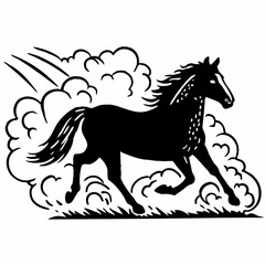 Running horse silhouette with dust trail