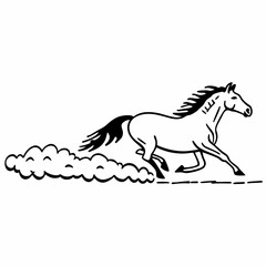 Running horse silhouette with dust trail