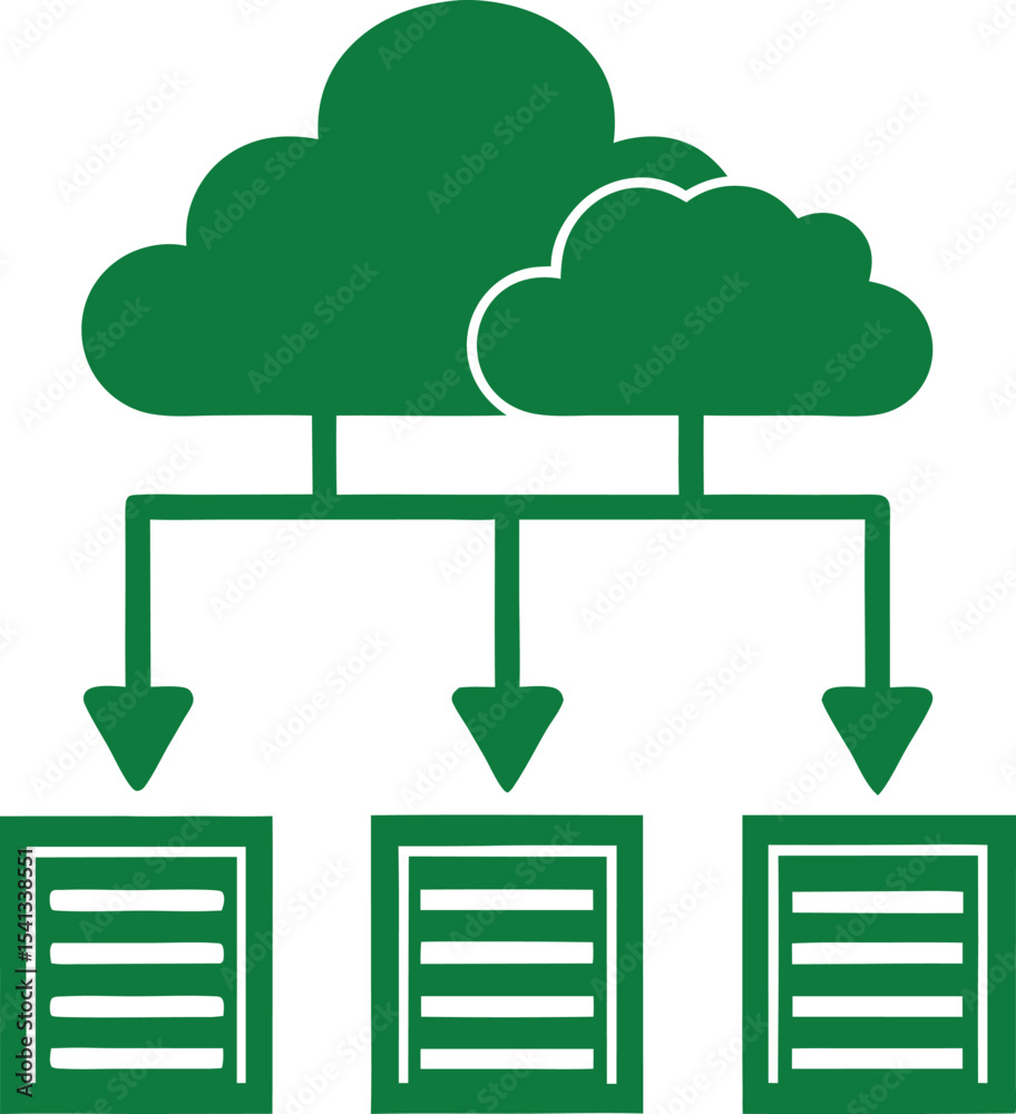 Poster cloud computing illustration representing data transfer and storage in vector format