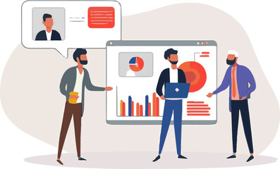 Create a kinds of deferent People Characters Meeting Online and Planning Project Tasks Together. Colleagues Sharing their Business Ideas. Business Teamwork Concept. vector art with white background.