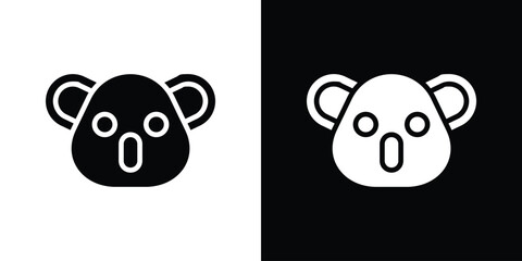 Koala head icon in flat black solid vector set