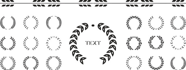 Simple black laurel wreath vector icon set. Award, success, champion sign