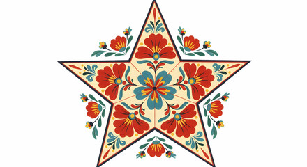 Floral Star Design Folk Art Scandinavian Style Decoration