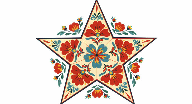 Fototapeta Floral Star Design Folk Art Scandinavian Style Decoration