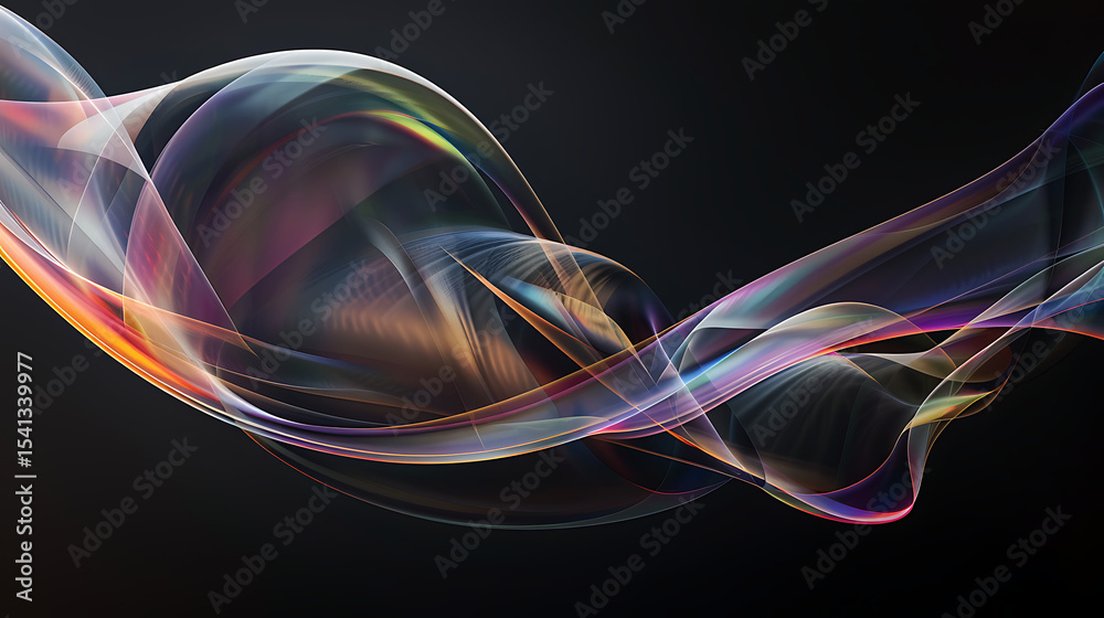 Poster Abstract flowing waves of iridescent colors create a modern and dynamic background design