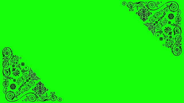 Elegant Floral Frame Design with Ornamental Corners on a Vibrant Green Screen Chroma Key Pro Video	

