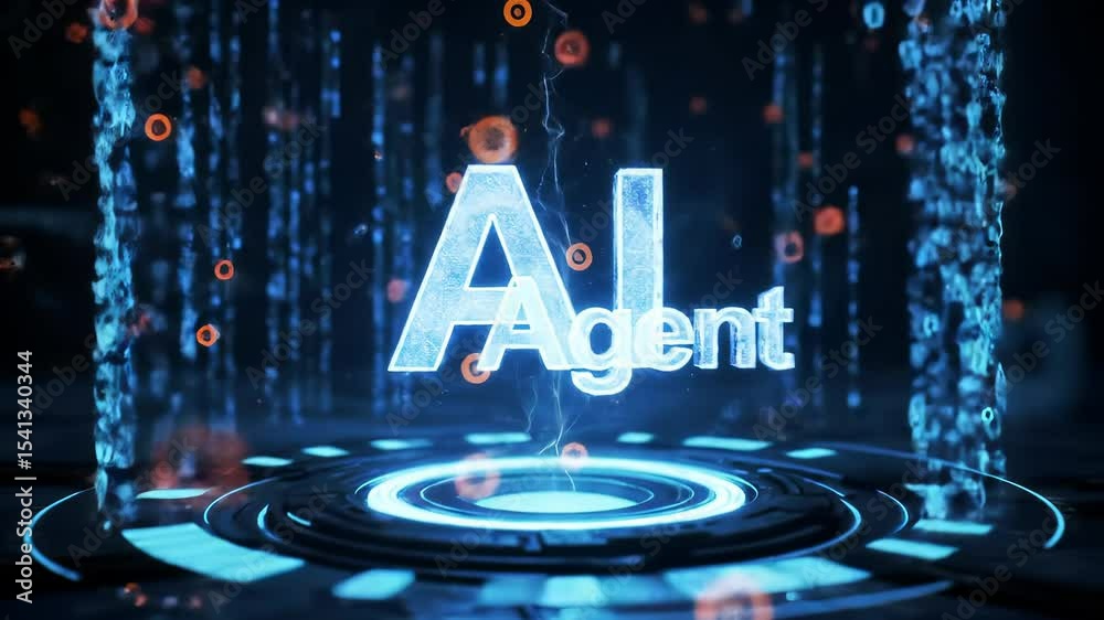 Aufkleber AI Agent Digital Technology Futuristic Virtual Intelligence Glowing Blue Cyber Abstract Innovation Concept Background with Futuristic AI Hologram Glowing Blue Light Digital Data Stream Technology