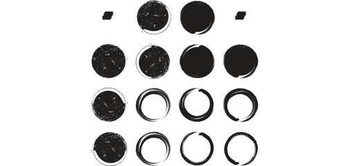 set of black round banners - brush painted circle on transparent background