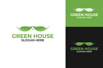 leaf logo forming a roof of a house design template vector illustration
