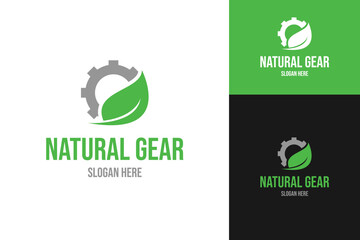 Natural gear with leaf logo design template vector illustration