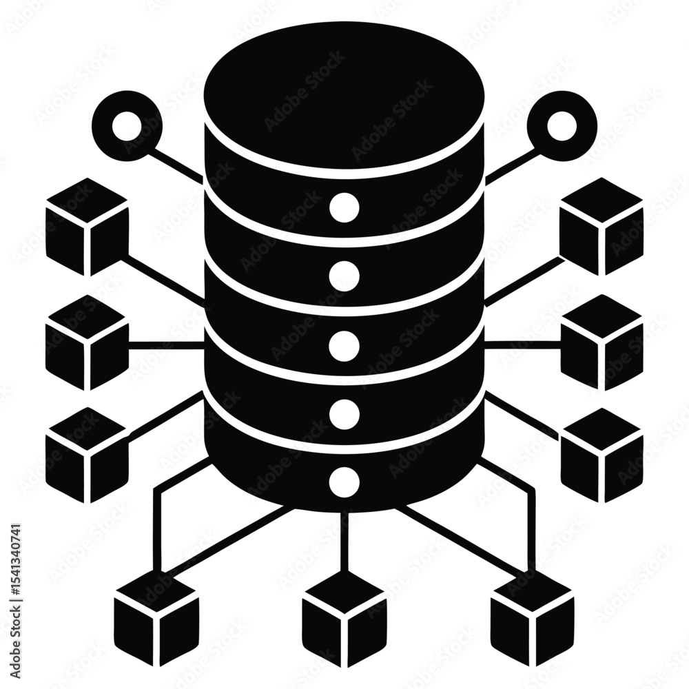 Aufkleber Server data center network abstract concept with connected processing data cubes