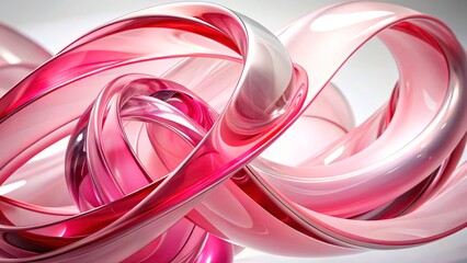 Colorful abstract design featuring intertwined glossy pink ribbons with a smooth finish illuminated under soft lighting
