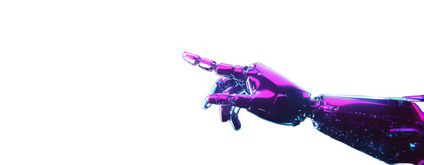 Futuristic Robotic Hand with Pointing Gesture. Transparent Background PNG File