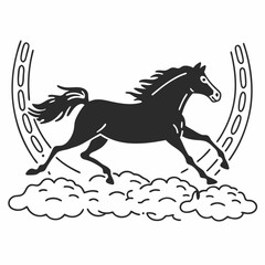 horse, animal, vector, illustration, stallion, silhouette, farm, running, black, mammal, run, equestrian, mane, equine, cartoon, pony, wild, mustang, gallop, art, nature, symbol, outline, design, mare