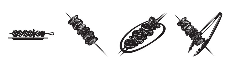 Meat Skewer and Kebab Silhouette Icon Vector Illustration Set Collection