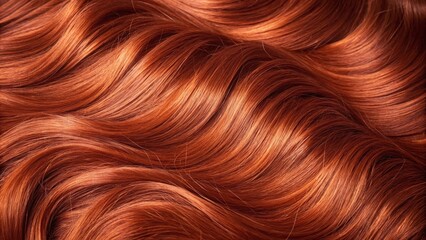 Shiny Wavy Red Hair Texture Close-Up. High-resolution close-up of smooth, wavy red hair with natural shine and rich copper tones, ideal for beauty or haircare themes