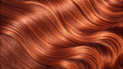 Wavy Shiny Red Hair Texture Closeup. High-resolution closeup of healthy, shiny red hair with soft waves, ideal for beauty, salon, or haircare advertising themes