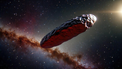 Stunning AI artwork depicting the mysterious interstellar object 'Oumuamua approaching our solar system from deep space