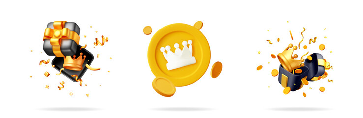 A stock vector illustration set collection with winning reward items. Prize gift for customer loyalty and program bonus.