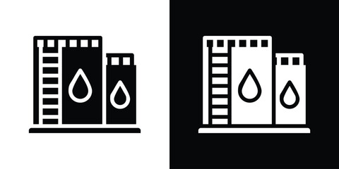 Oil storage icon in flat black solid vector set