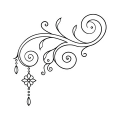 Elegant black and white decorative swirls and floral ornament corner element design