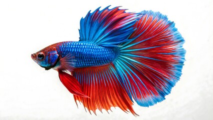 Fototapeta premium Colorful red and blue betta fish with wide flowing fins isolated on white background 