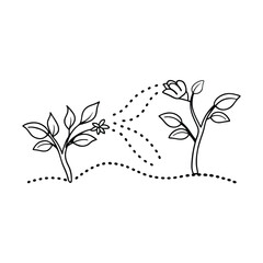 Hand drawn illustration of growing plants with dotted line showing growth and connection