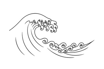 Elegant minimalist japanese wave illustration in black and white on a clean white background