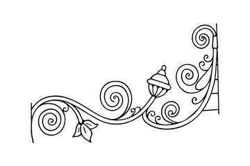 Elegant black and white decorative wrought iron corner design with floral and swirl elements