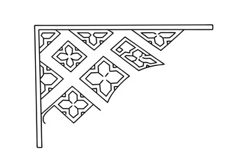 Decorative corner element vector design with floral ornament and geometric shapes in black outlines