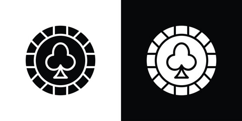 Poker chip icon in flat black solid vector set