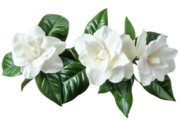 Delicate white gardenia blossom cluster — high-resolution isolated PNG with transparent background ideal for seamless botanical cut-outs, wedding invitation florals and scrapbooking accents