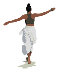 Cartoon Vector of Woman Walking on Beach with Flowing Clothing