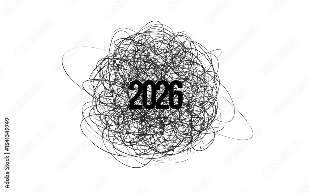 Poster 2026 abstract scribble art with grunge chaos lines and bold typography for modern poster, creative n