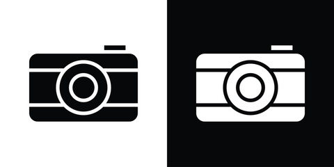 Retro camera icon in flat black solid vector set