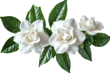Delicate white gardenia blossom cluster — high-resolution isolated PNG with transparent background ideal for seamless botanical cut-outs, wedding invitation florals and scrapbooking accents