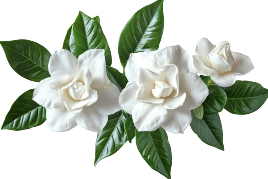 Delicate white gardenia blossom cluster — high-resolution isolated PNG with transparent background ideal for seamless botanical cut-outs, wedding invitation florals and scrapbooking accents