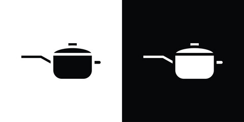 Sauce pan icon in flat black solid vector set