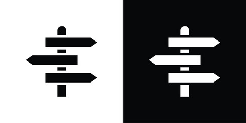 Signpost icon in flat black solid vector set