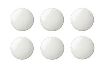Six blank, round, white buttons/objects arranged in a grid