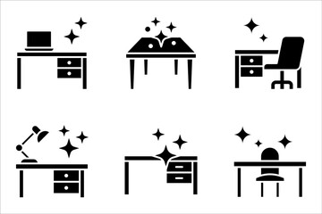 Cleaning table desk linear icon set. Keeping workplace clean. vector illustration on white background