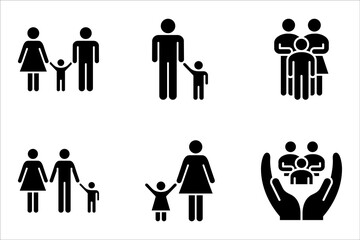 Family icon set, parents and child,  Containing parents, mother, father, children, vector illustration on white background