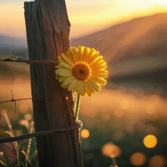 Basket of Flowers Under the Sunset"