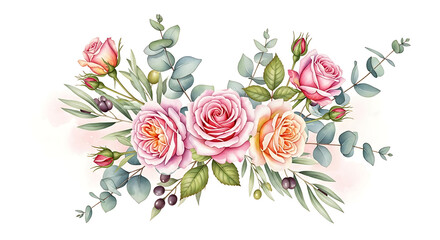 Romantic Garden Roses with Leaves