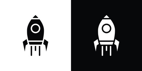 Startup icon in flat black solid vector set